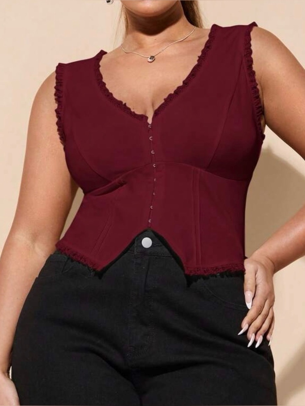 Maroon Lace Trim Sleeveless corset close going out top